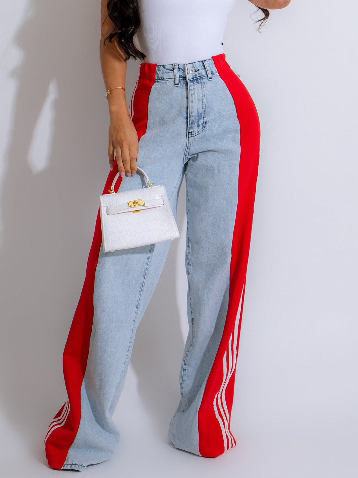 Fashion Casual High Waist Elastic Straight Leg Trousers 