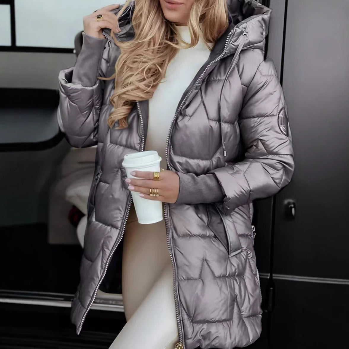 Elegant Winter Hooded Down Jacket Cardigan Coat