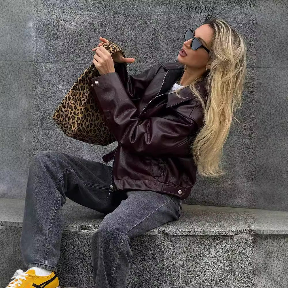 Solid Color Lapel Zipper Jacket Fashion Casual Long Sleeve 