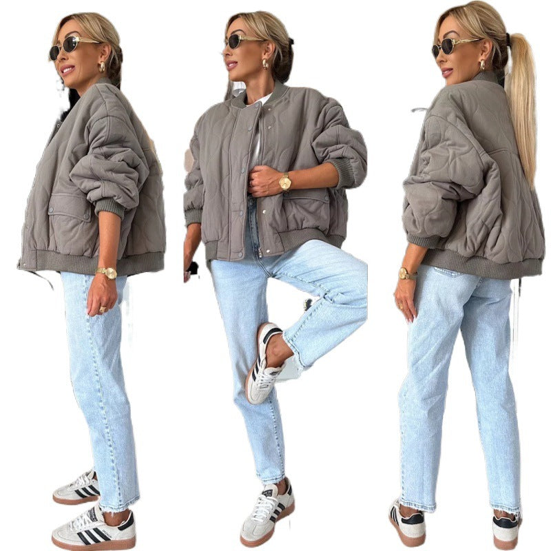 Winter Stitched Jacket Chic Fashion Casual Buckle Coat