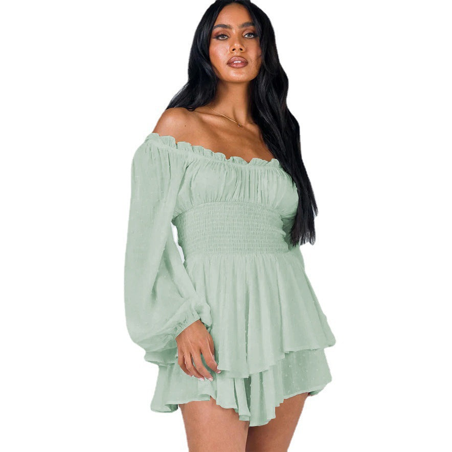 Fashion Solid Color Off-neck