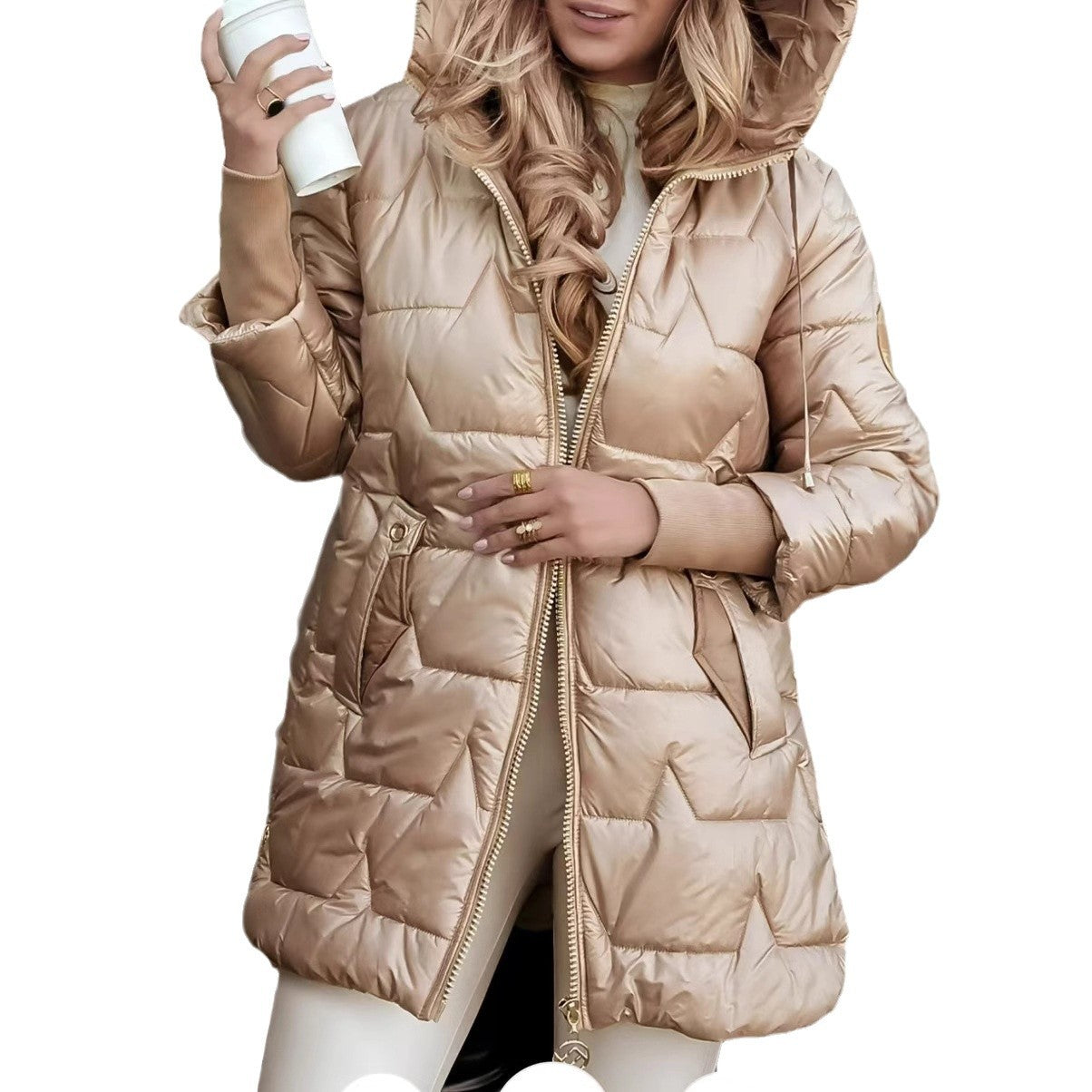 Elegant Winter Hooded Down Jacket Cardigan Coat