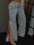 Button Polyester Rhinestone Fashion Jeans