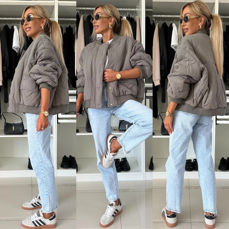 Winter Stitched Jacket Chic Fashion Casual Buckle Coat