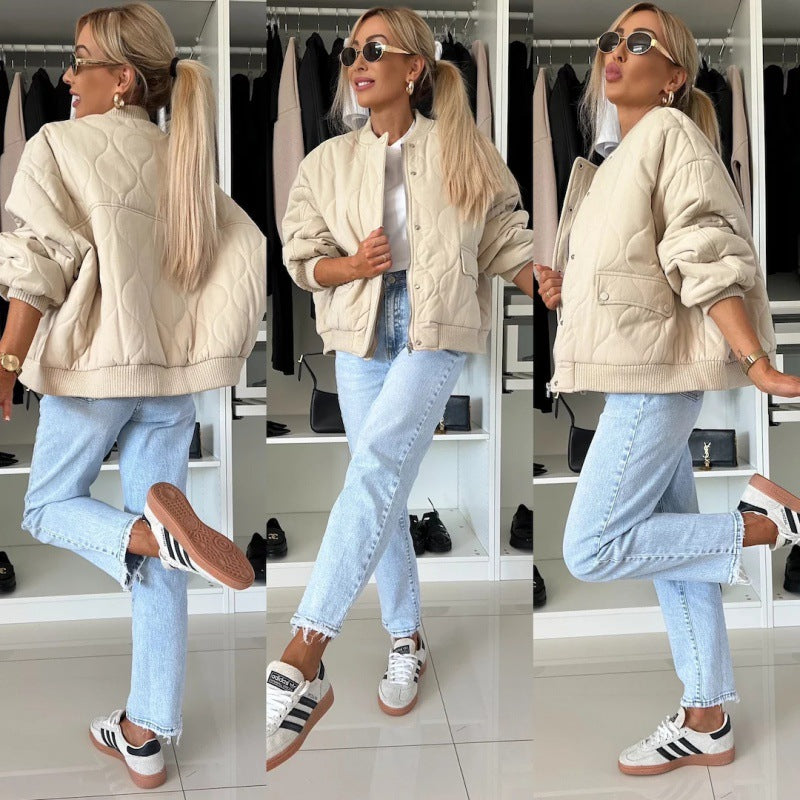 Winter Stitched Jacket Chic Fashion Casual Buckle Coat