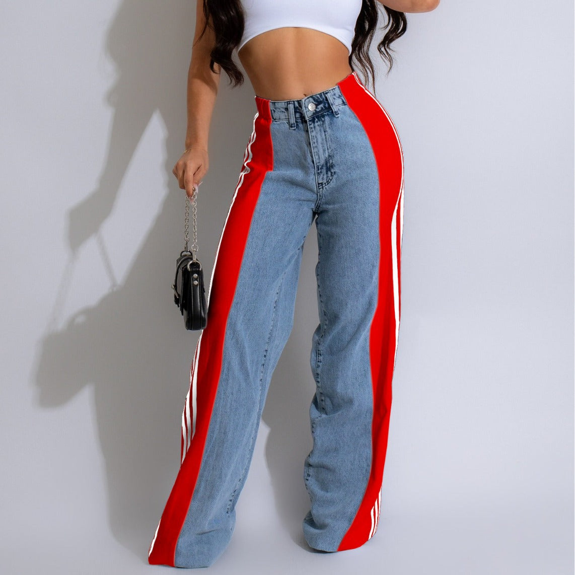Fashion Casual High Waist Elastic Straight Leg Trousers 