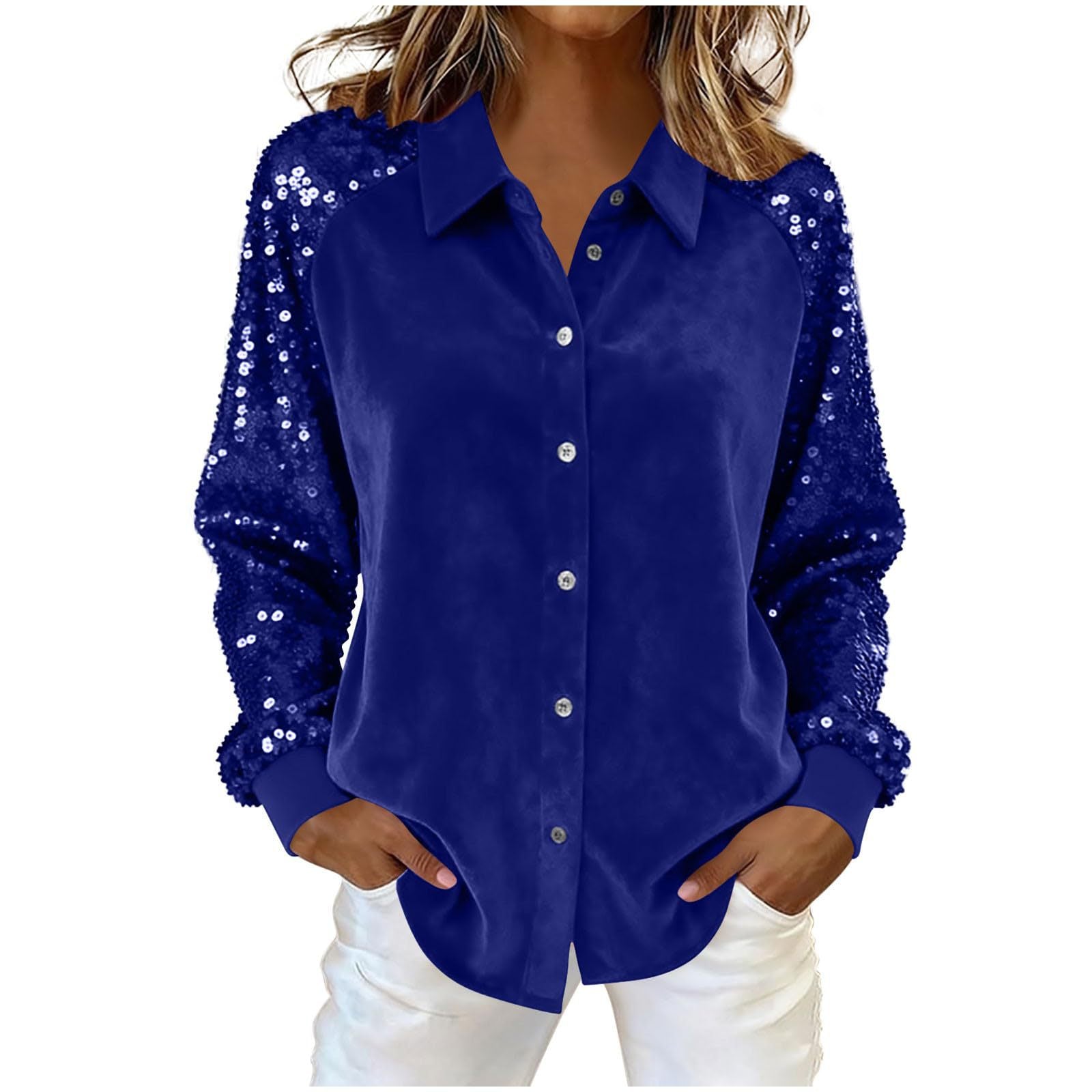 Women's Fashion Sequins Long Sleeve Blouses 