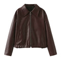 Solid Color Lapel Zipper Jacket Fashion Casual Long Sleeve 