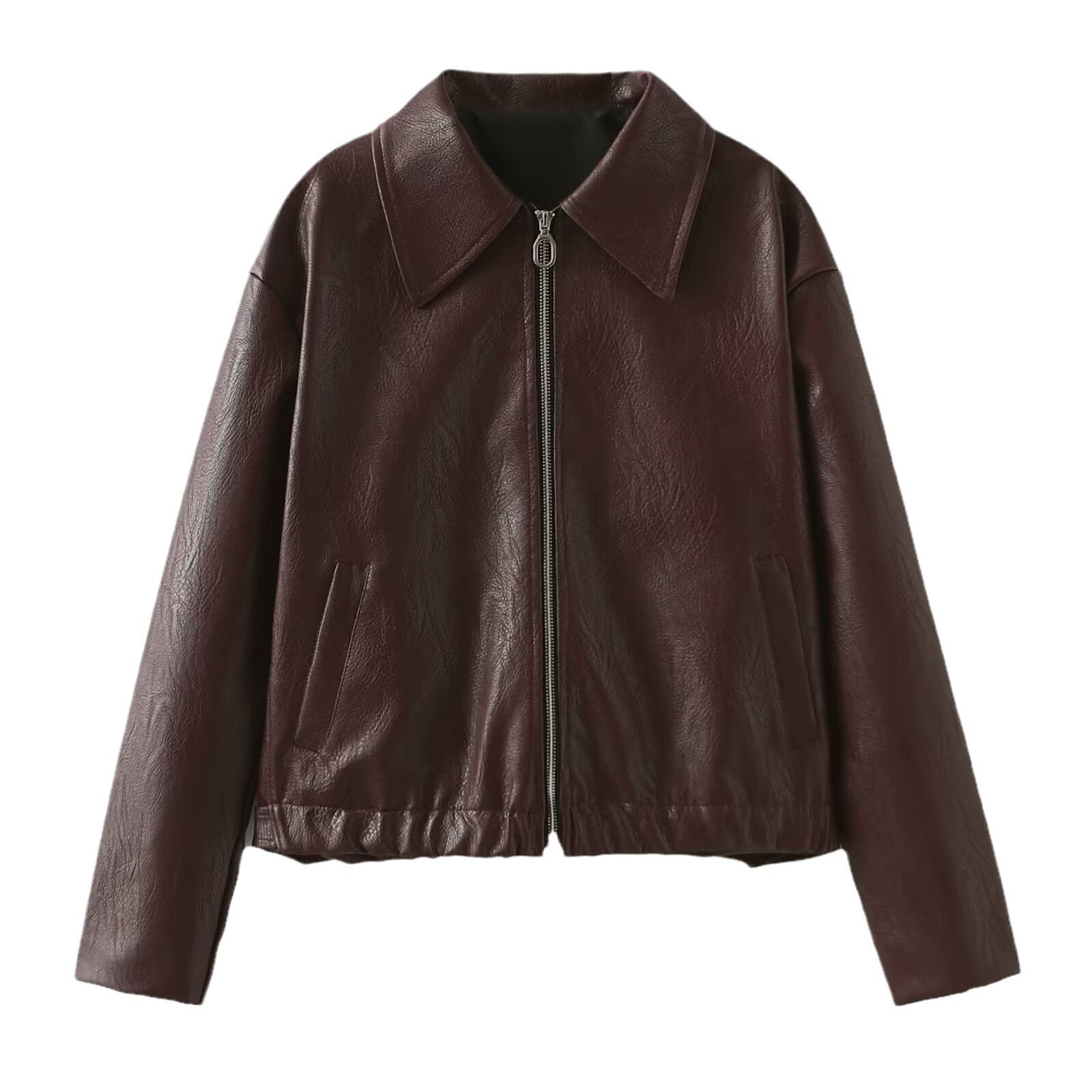 Solid Color Lapel Zipper Jacket Fashion Casual Long Sleeve 