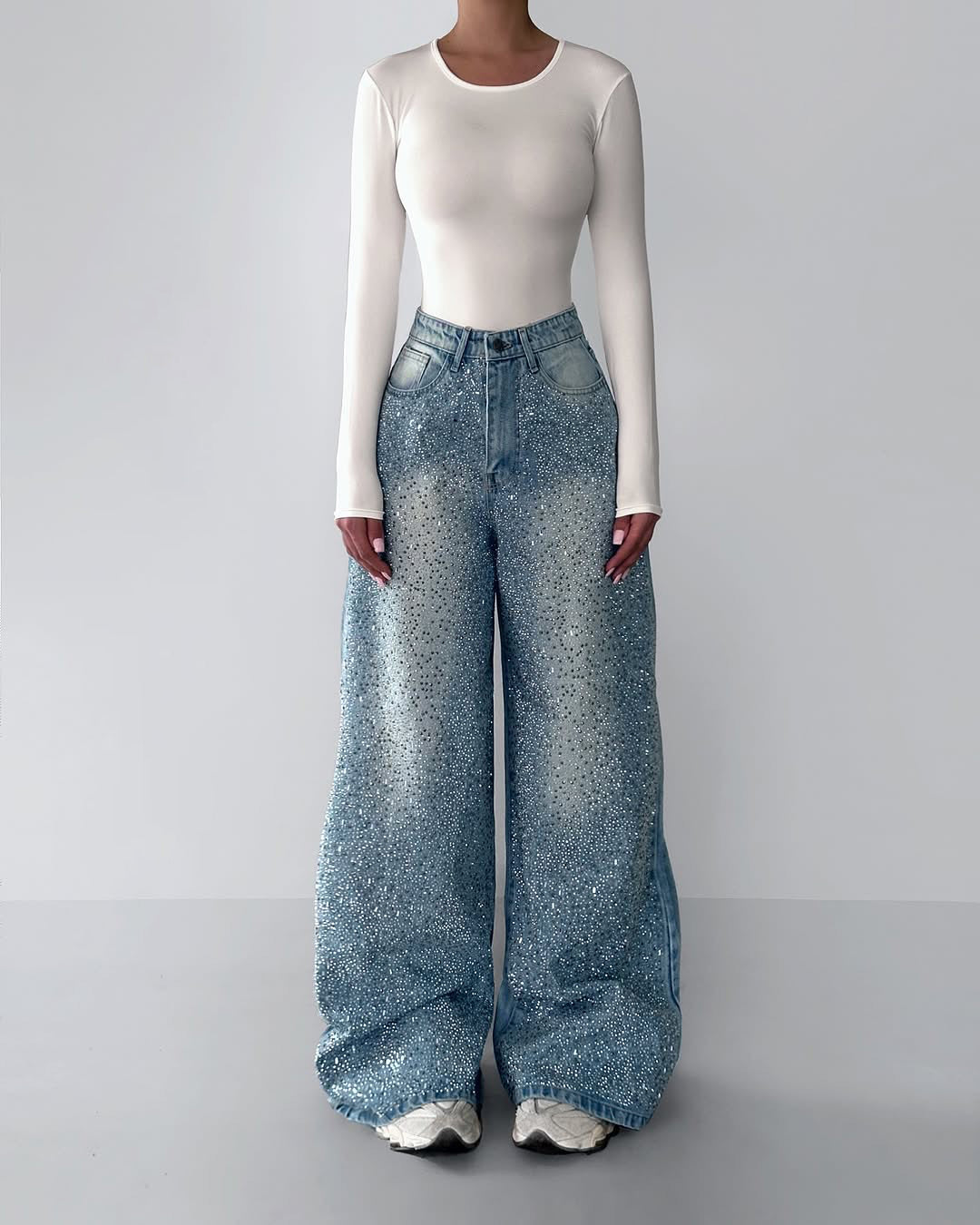 Irregular Rhinestone Jeans for a Bold Look