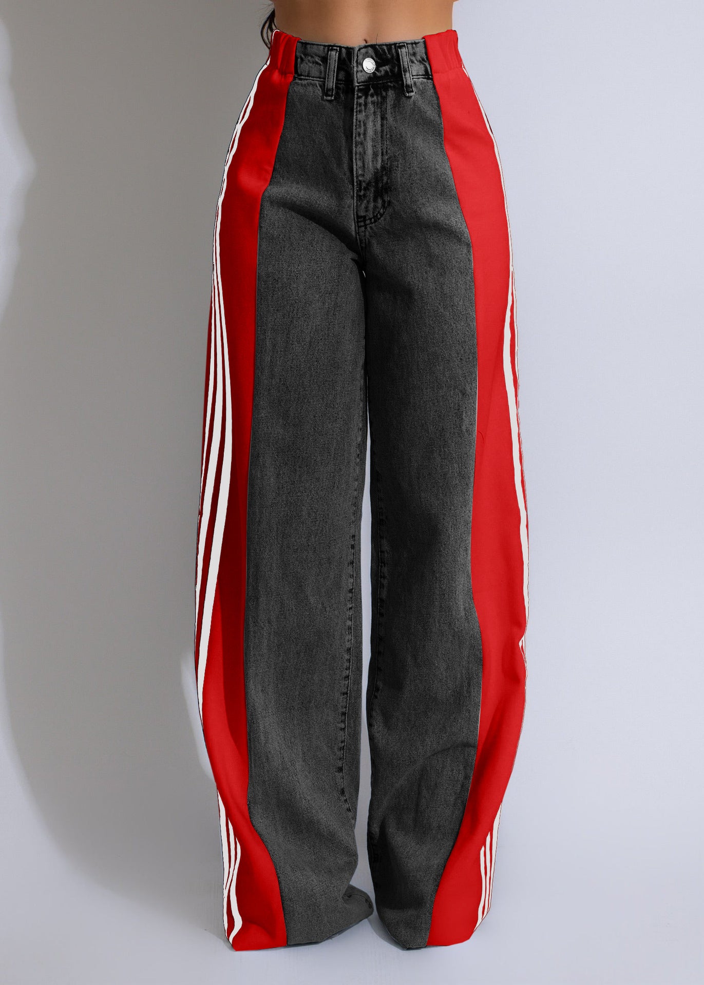 Fashion Casual High Waist Elastic Straight Leg Trousers 