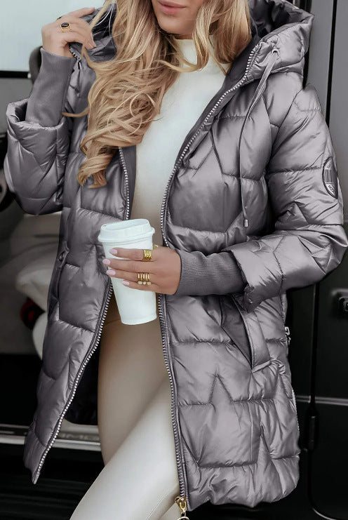 Elegant Winter Hooded Down Jacket Cardigan Coat