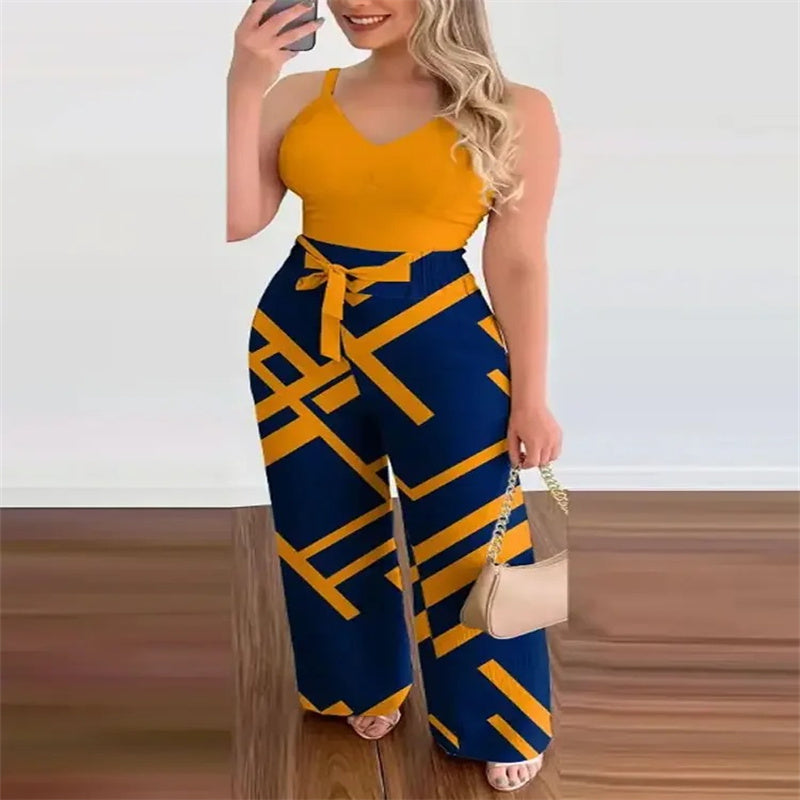 Camisole Printed Straight-leg Pants Casual Suit
