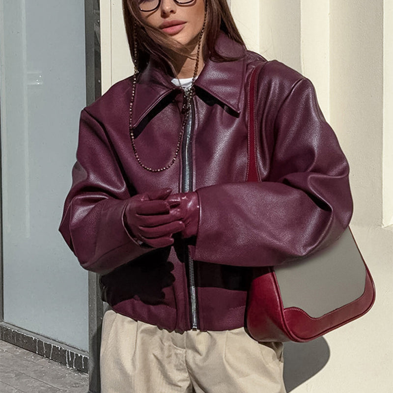 Solid Color Lapel Zipper Jacket Fashion Casual Long Sleeve 