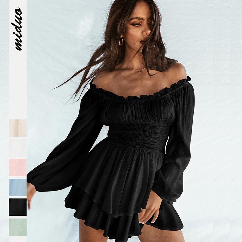 Fashion Solid Color Off-neck