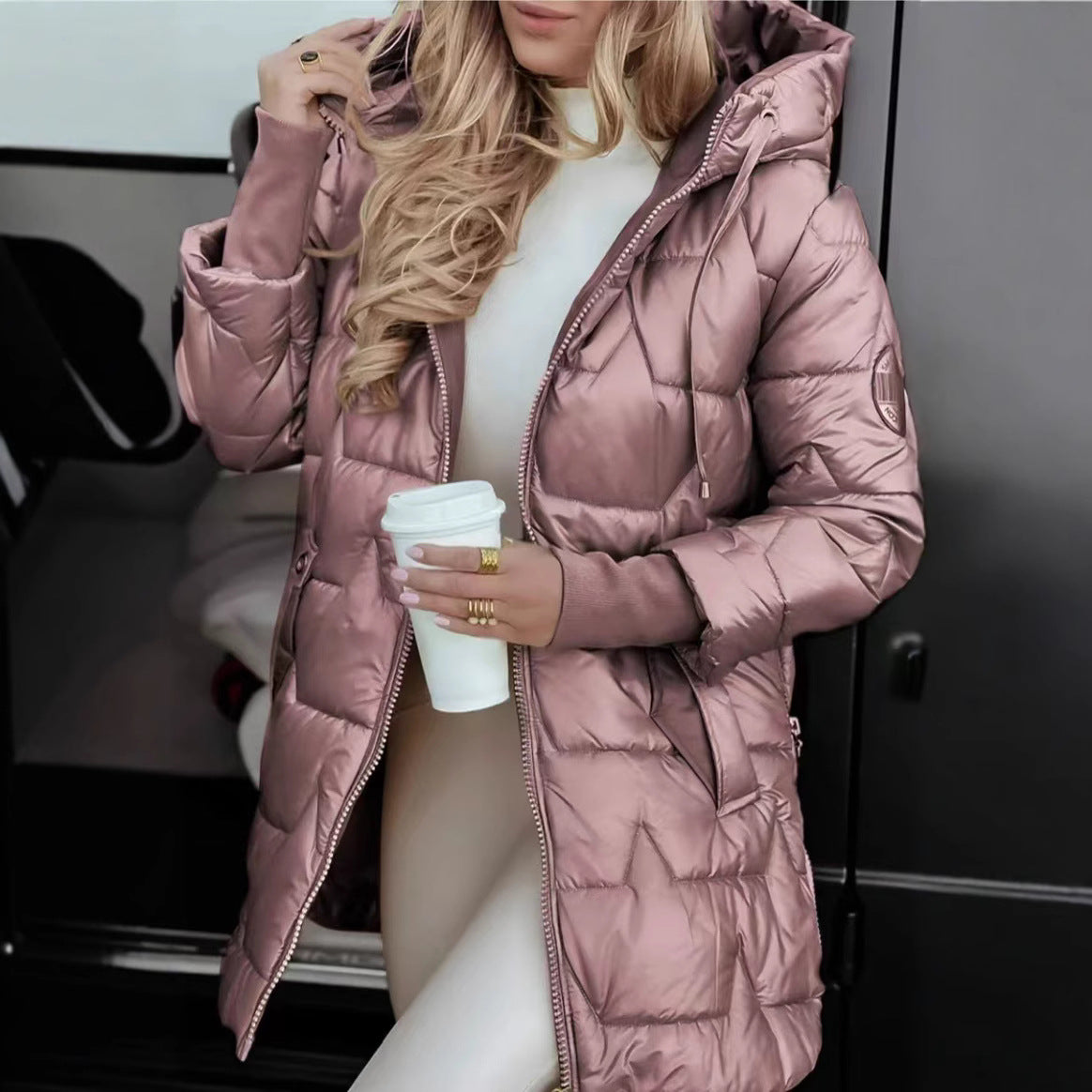 Elegant Winter Hooded Down Jacket Cardigan Coat