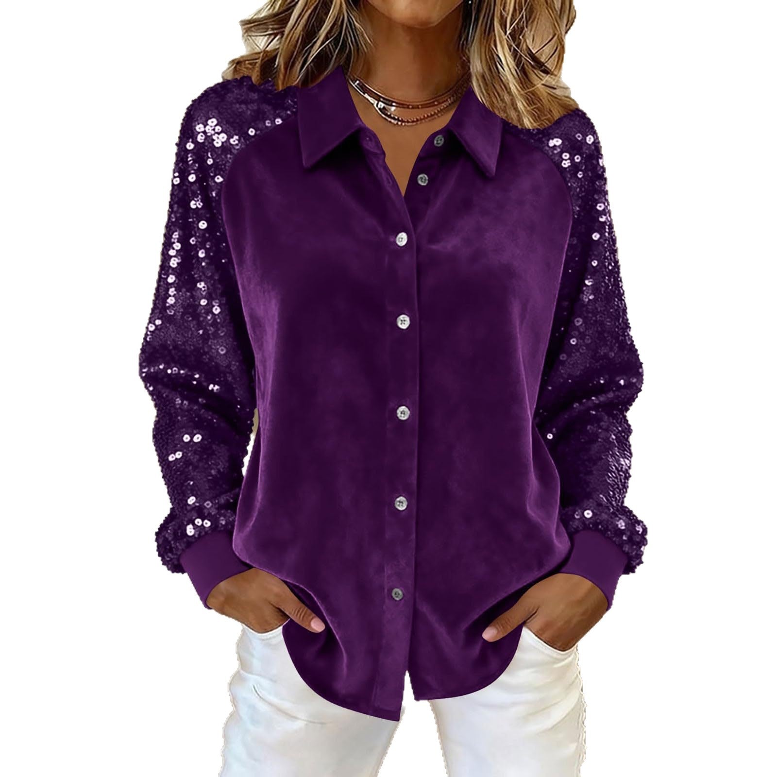 Women's Fashion Sequins Long Sleeve Blouses 