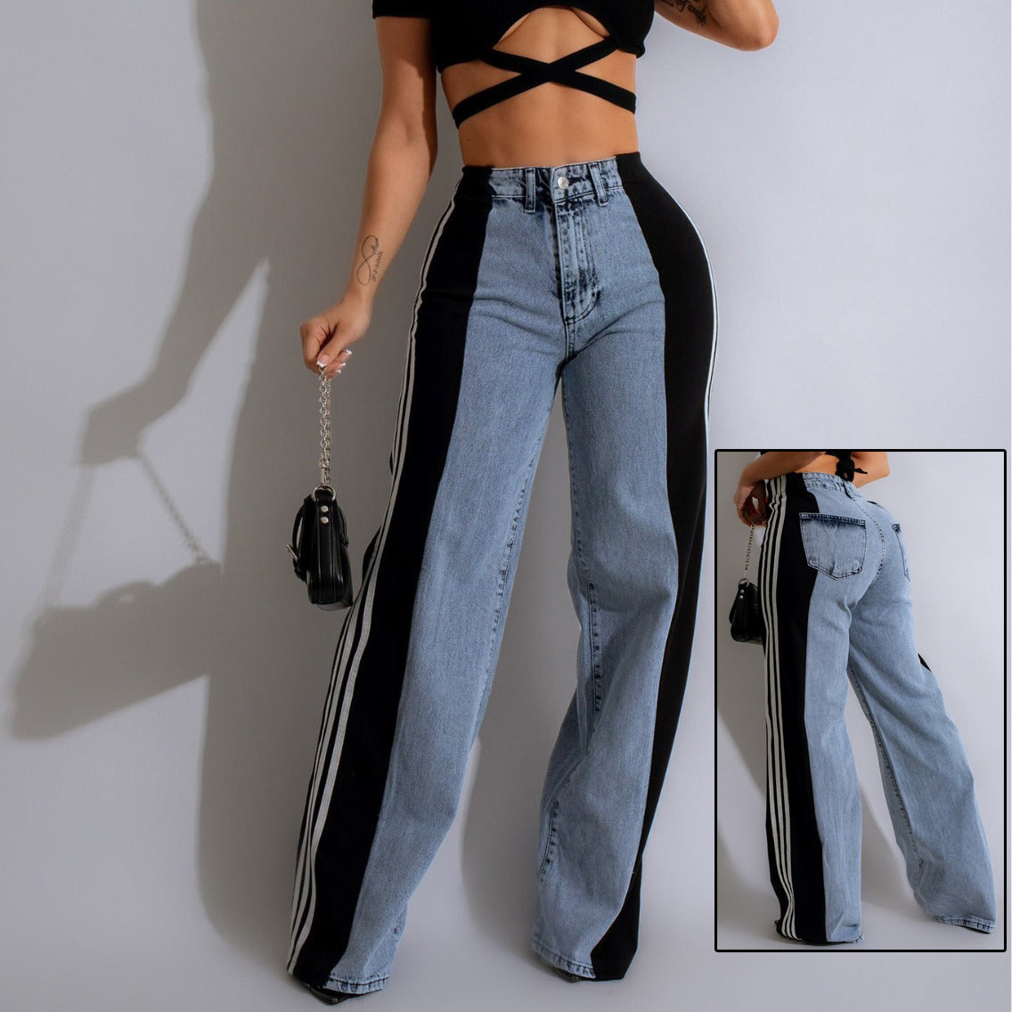 Fashion Casual High Waist Elastic Straight Leg Trousers 