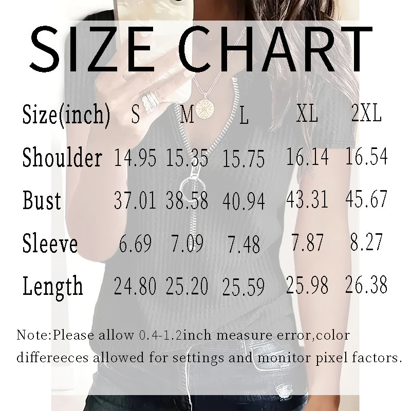 2 Pack Women's Zipper V Neck Short Sleeve